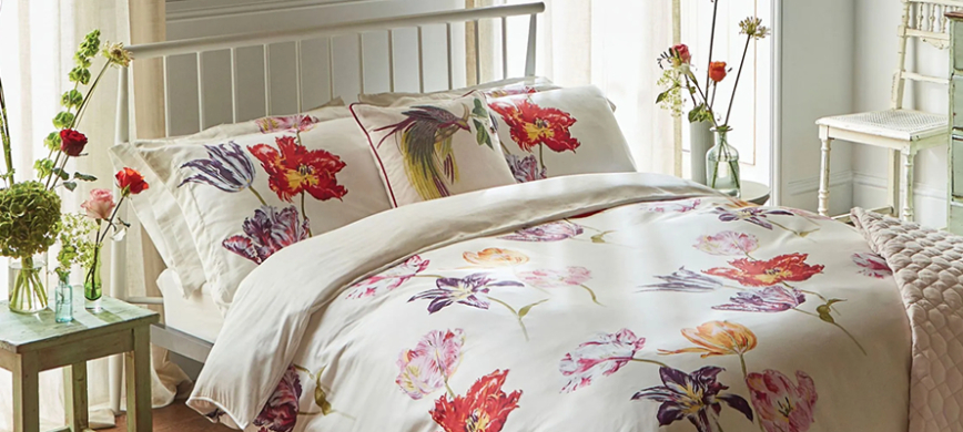 Sanderson Tulipomania Bedding - A beautifully bright design featuring oversized hand-painted tulips against an ivory background.