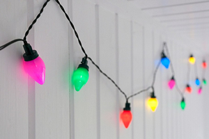 A set of colourful, retro style large bulb string lights.